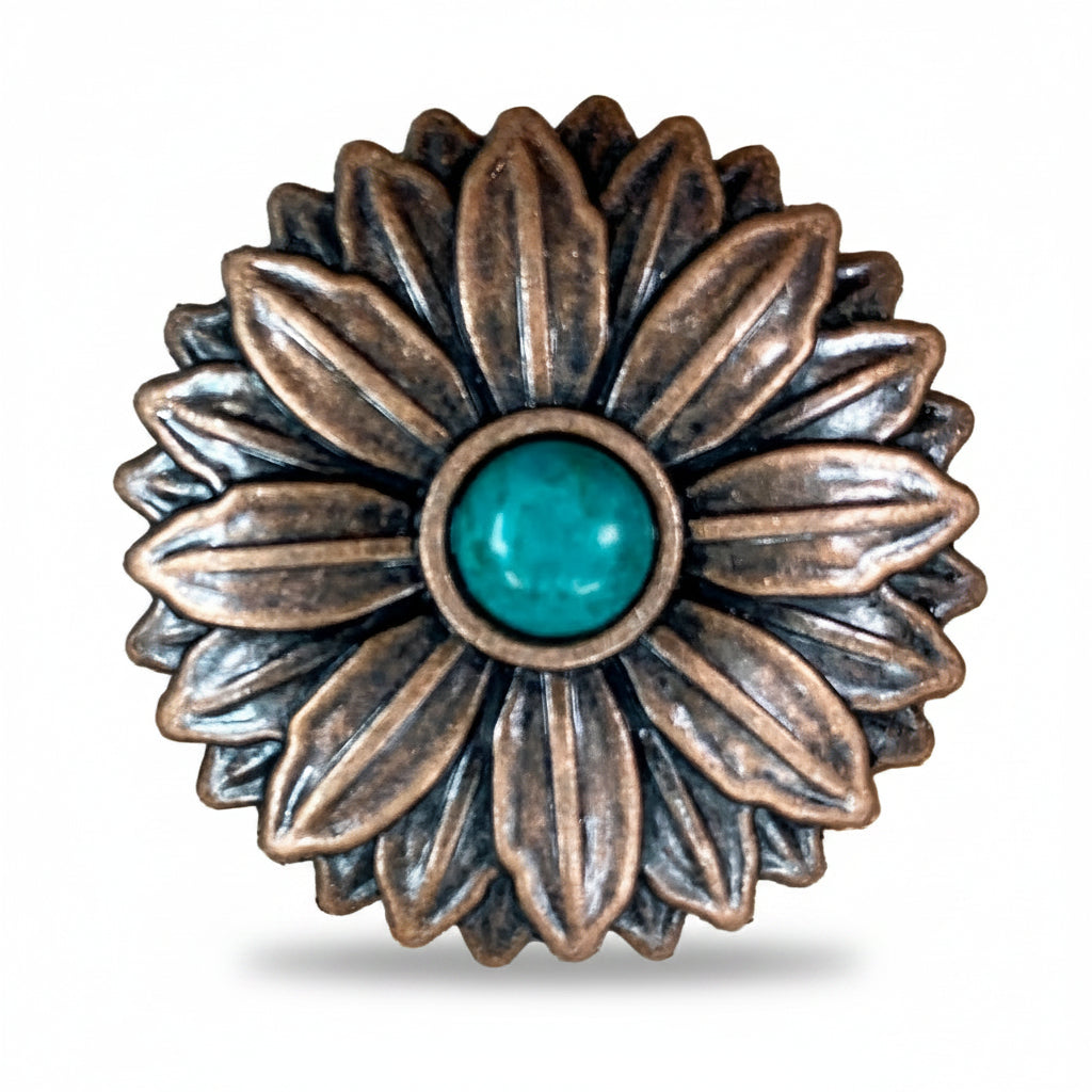 Copper Daisy Turquoise Western Concho W132