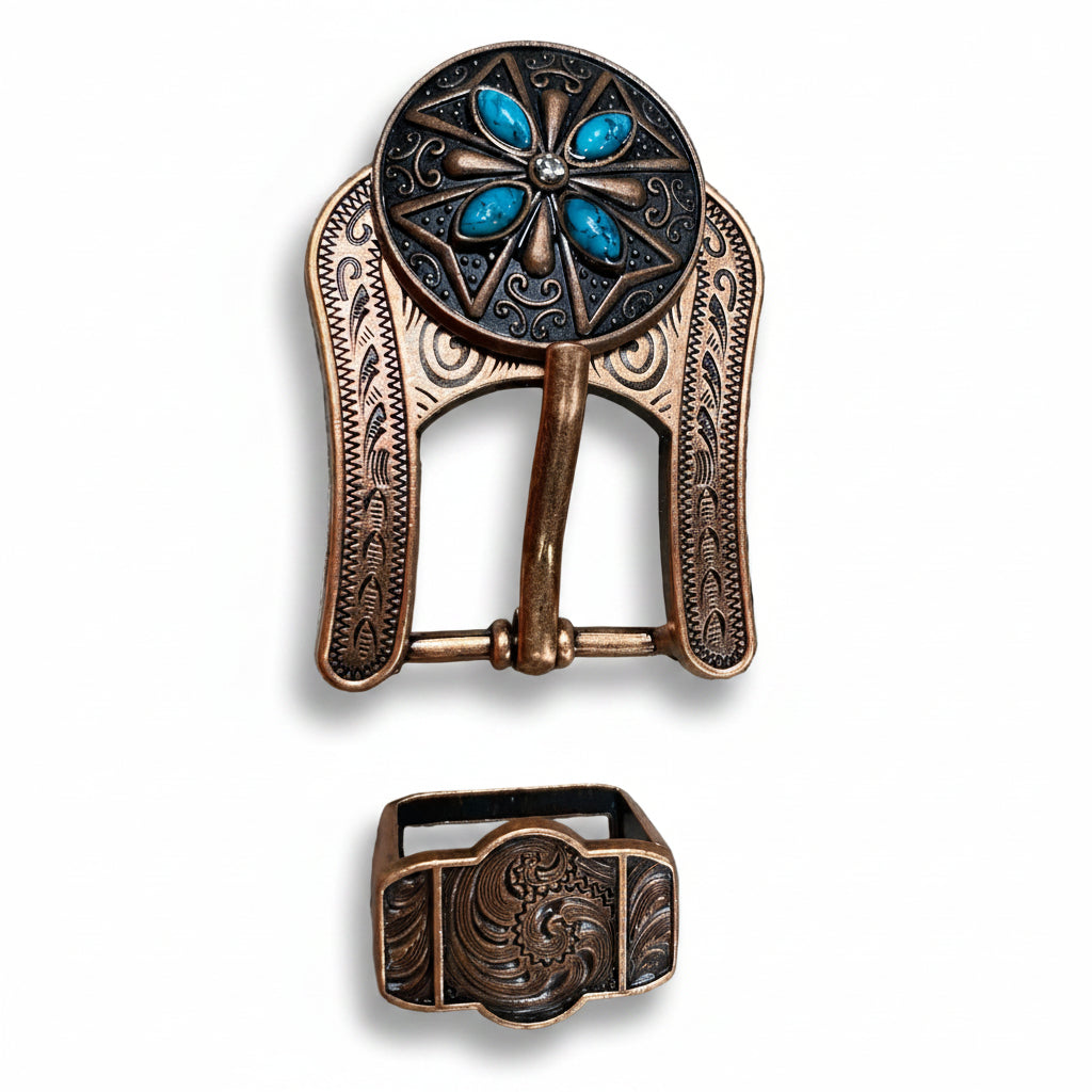 Copper Turquoise & Clear Crystal Western Concho W138