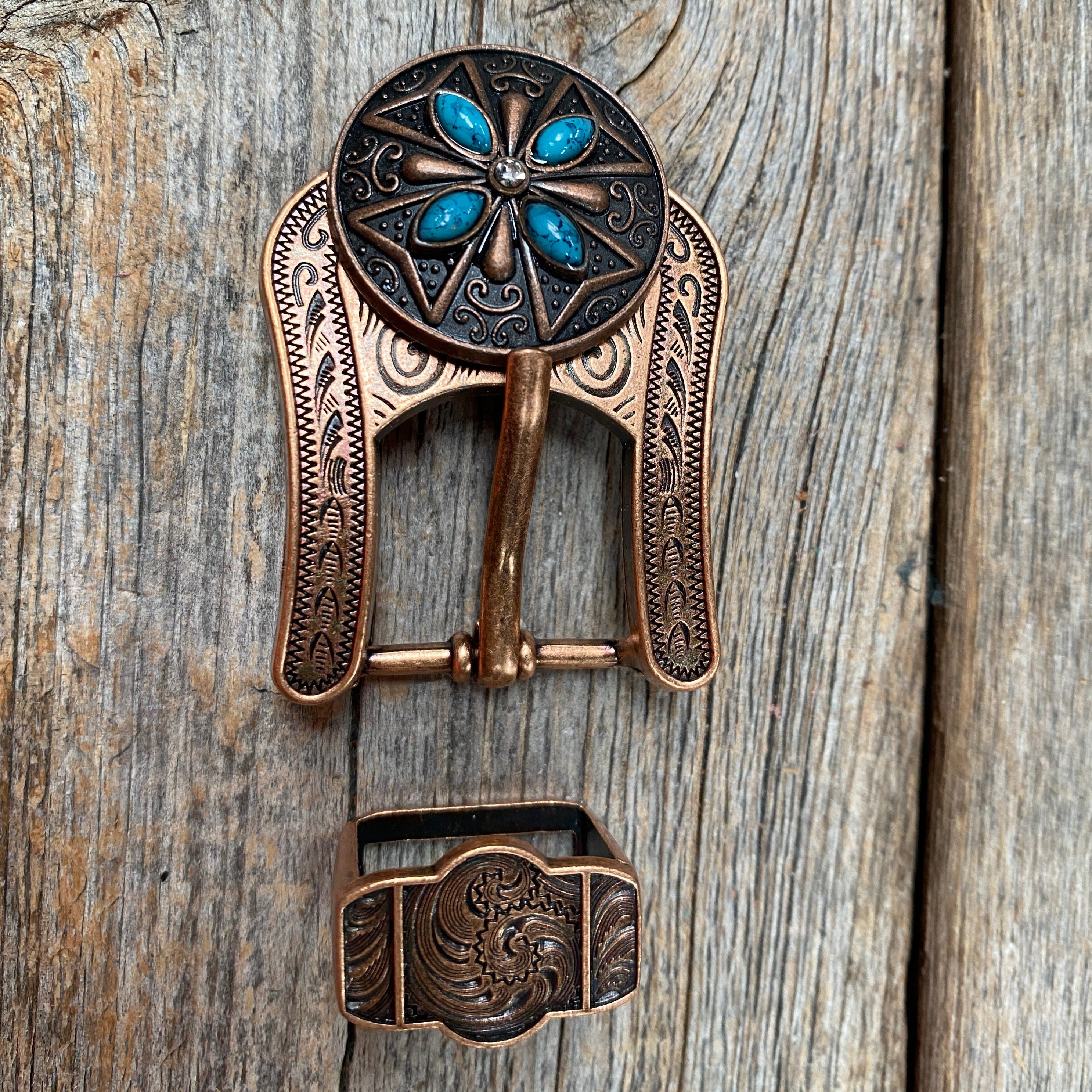 Copper Turquoise & Clear Crystal Western Concho W138