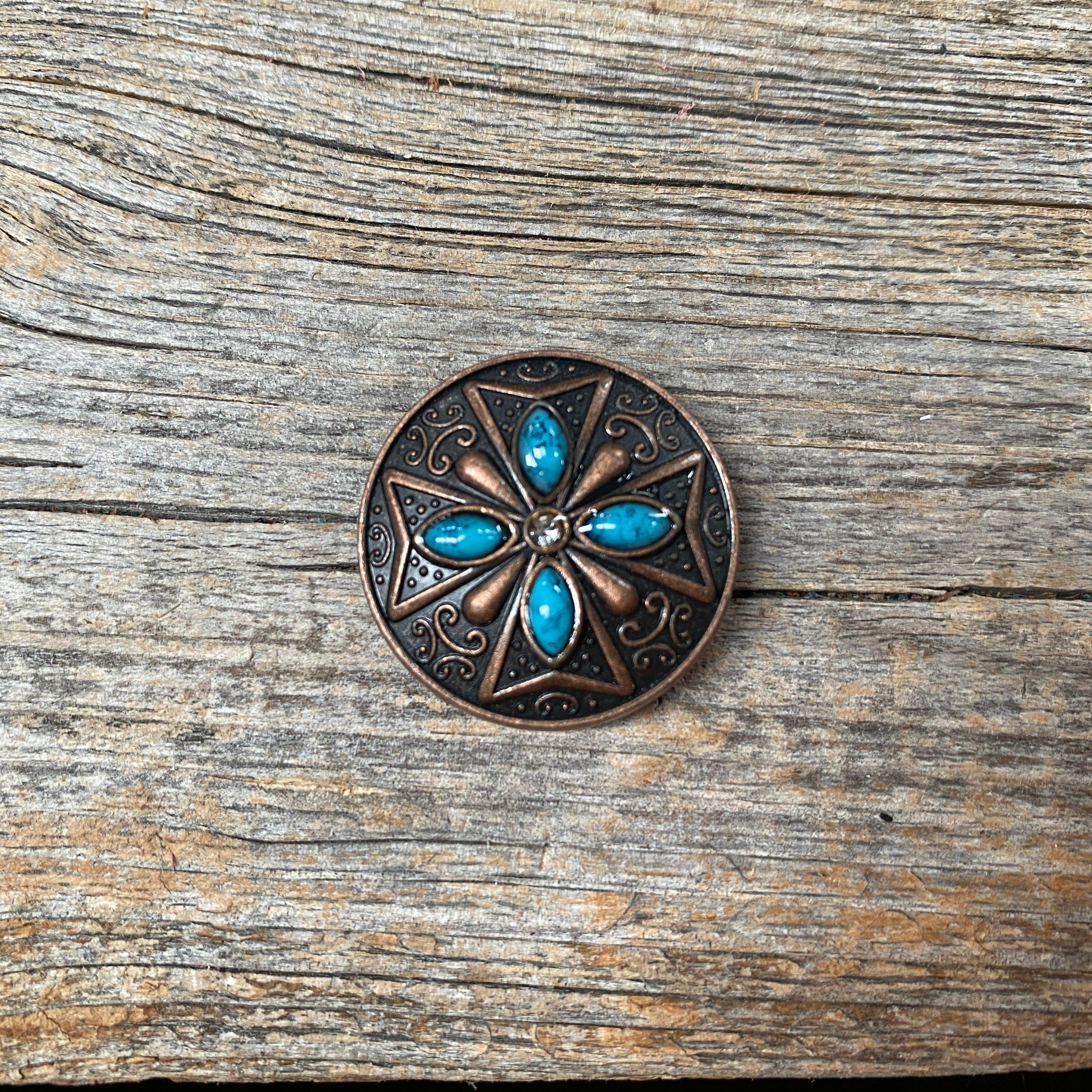 Copper Turquoise & Clear Crystal Western Concho W138