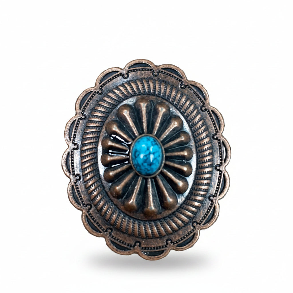 Copper Turquoise Oval Western Concho W179
