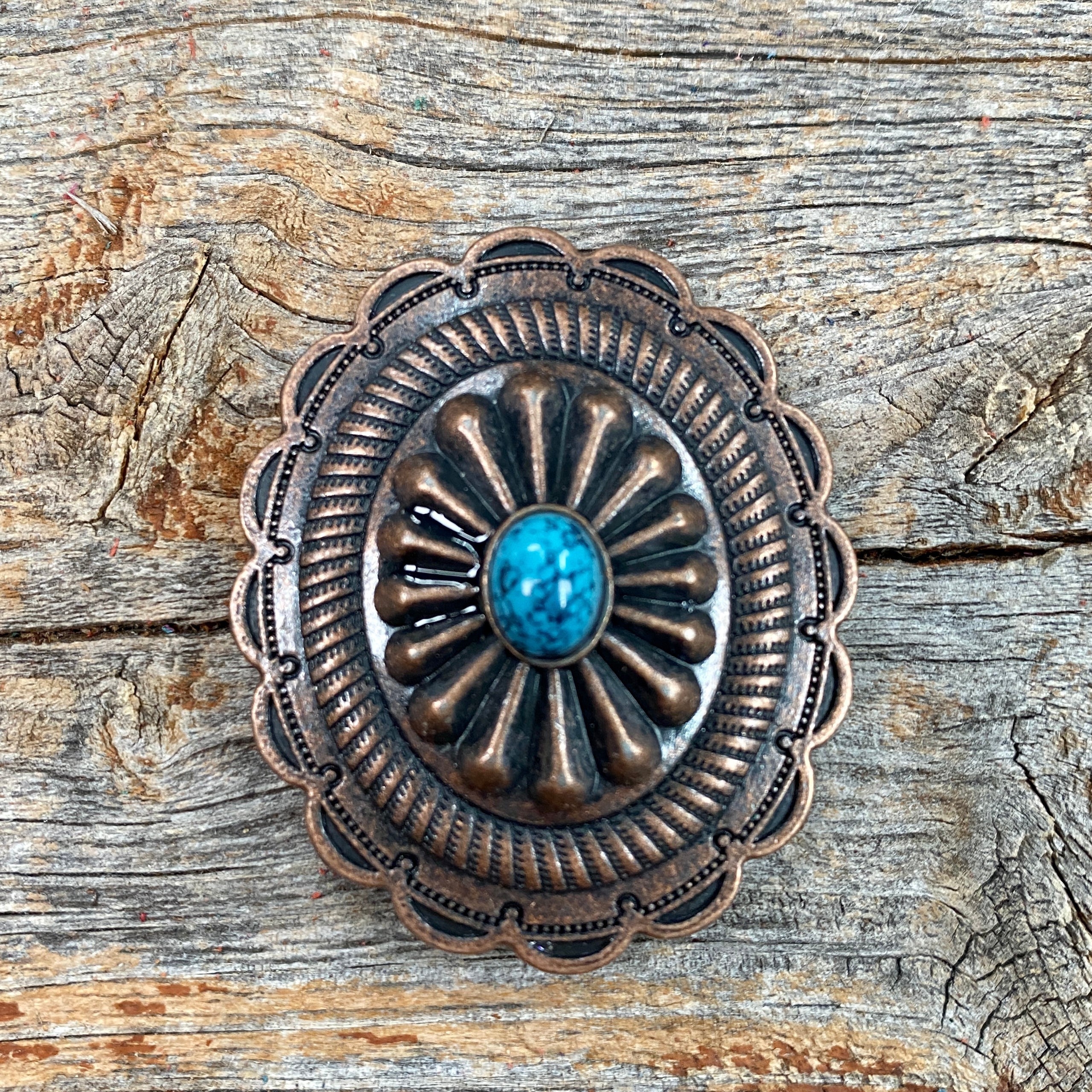 Copper Turquoise Oval Western Concho W179
