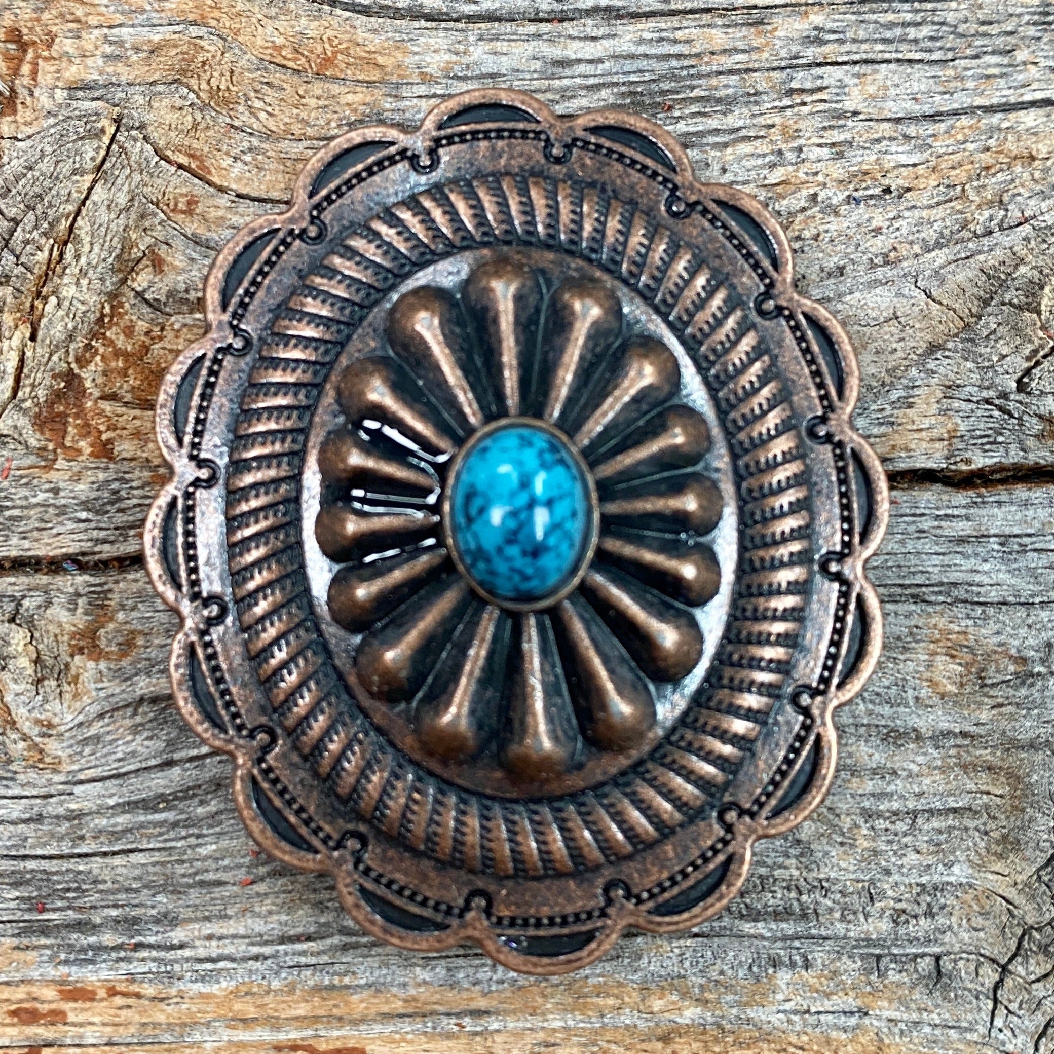 Copper Turquoise Oval Western Concho W179
