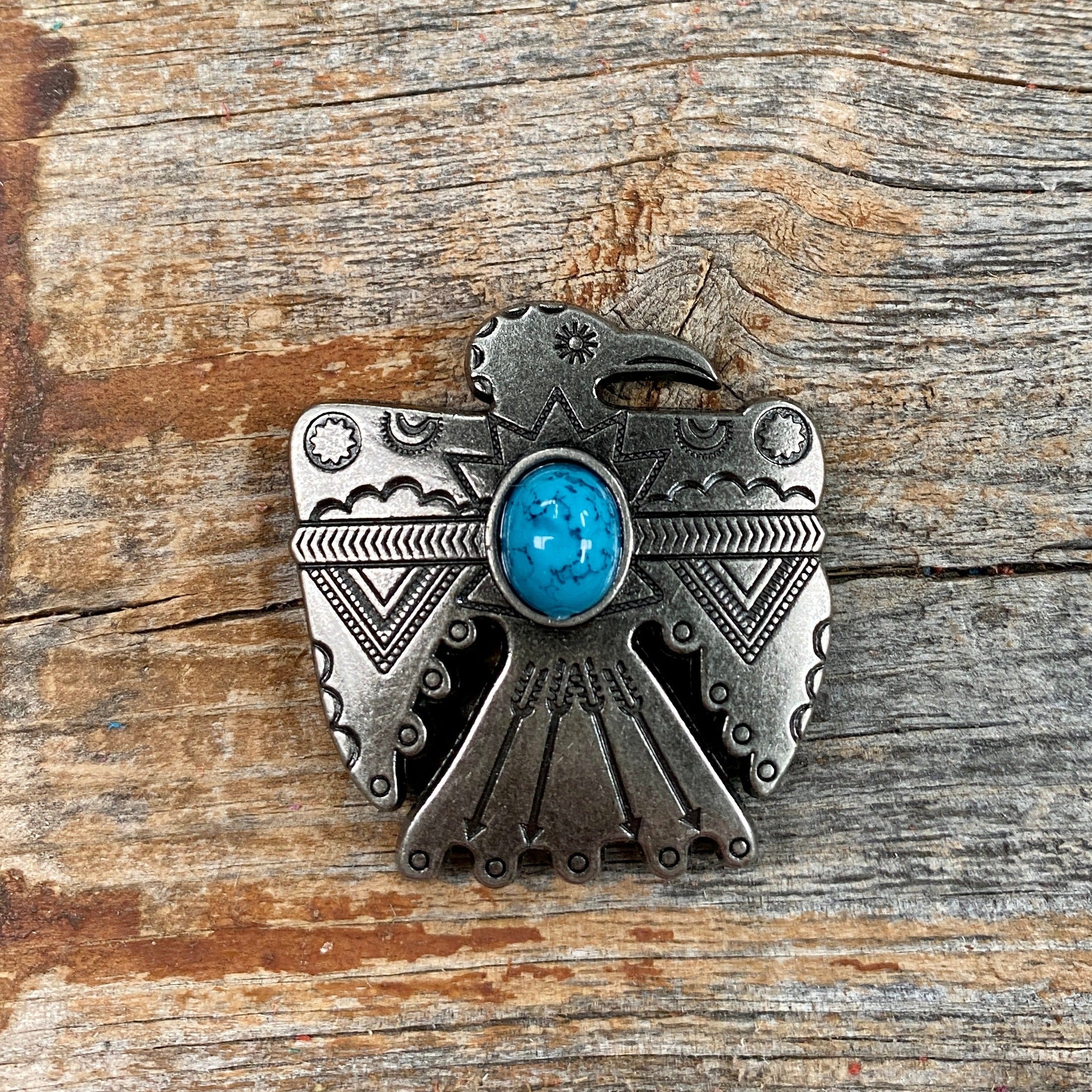 Antique Silver Turquoise Thunderbird Concho W181