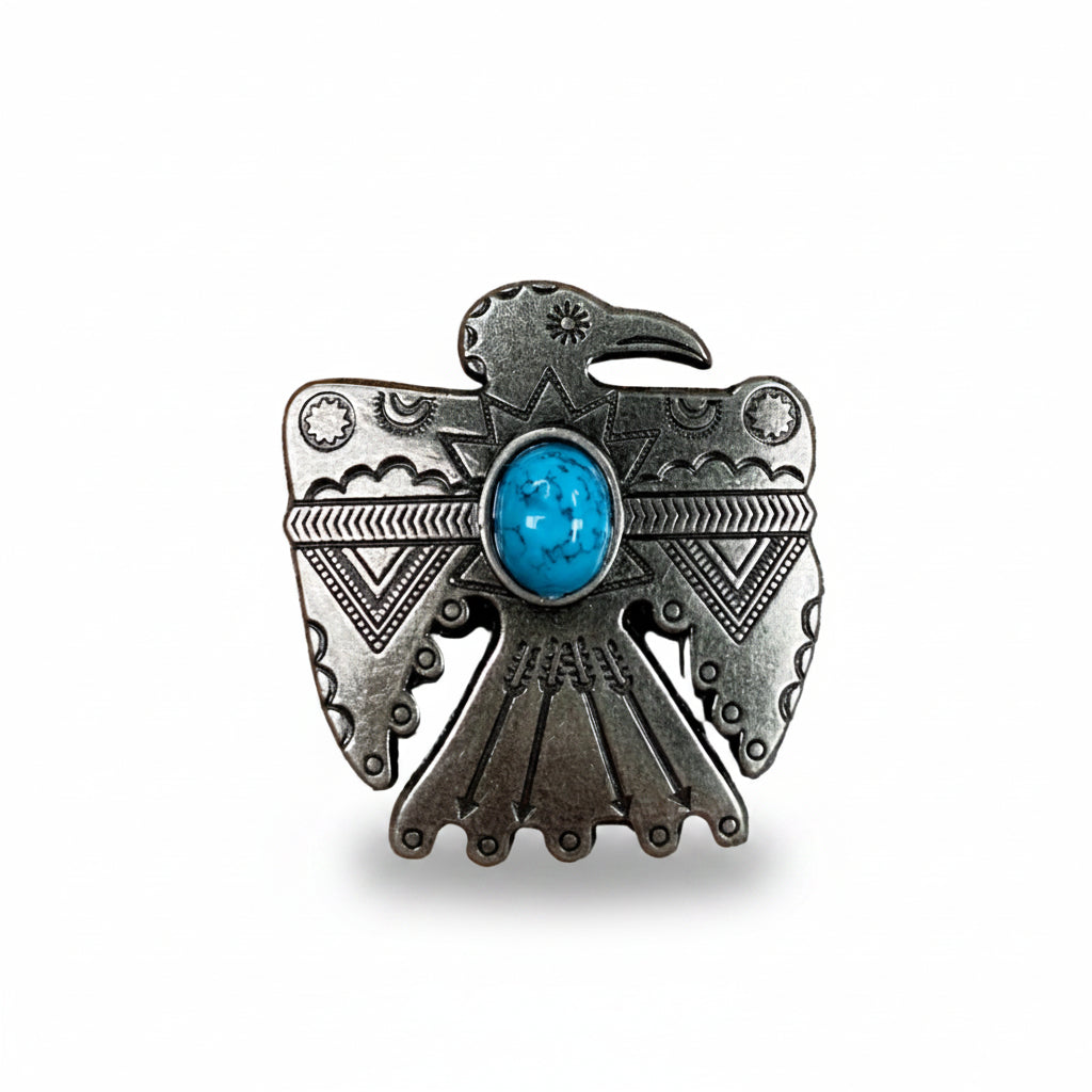 Antique Silver Turquoise Thunderbird Concho W181