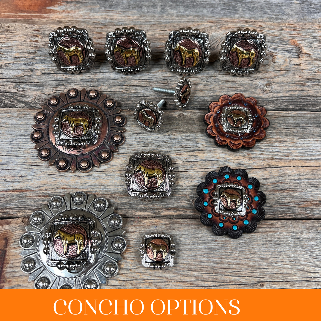 Antique Silver Square Concho with Gold Horse Western Concho W186