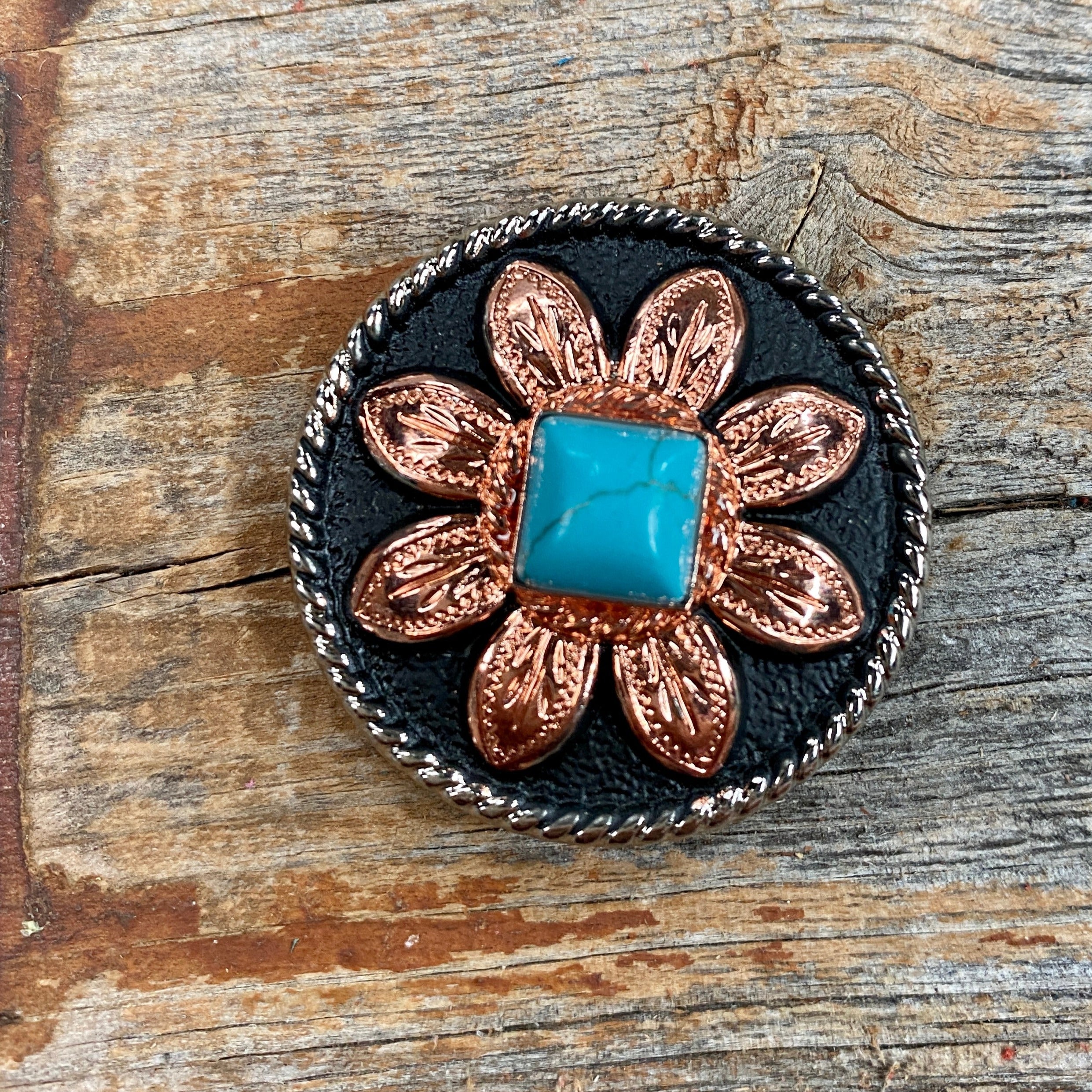 Copper Turquoise Sunflower Western Concho W188