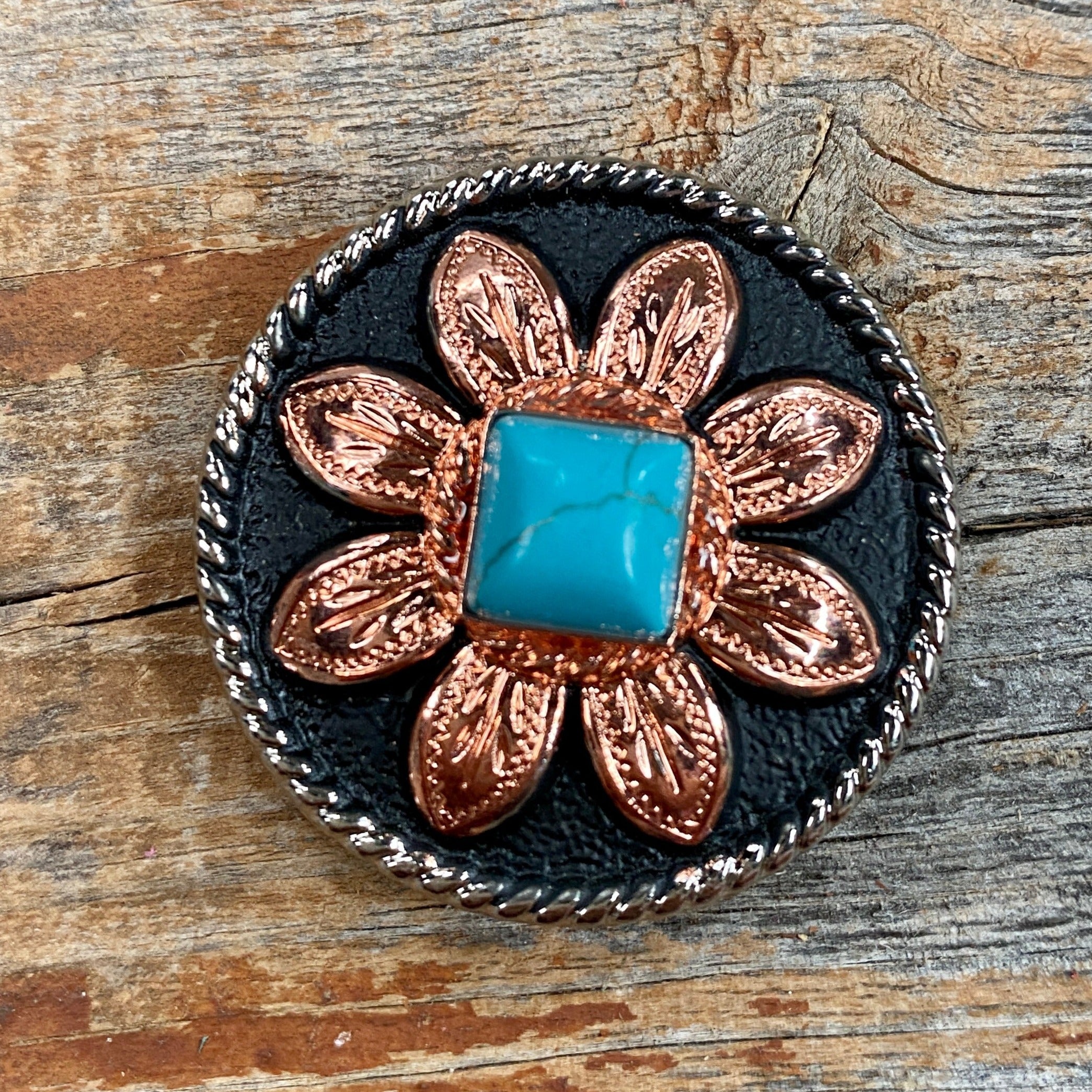 Copper Turquoise Sunflower Western Concho W188