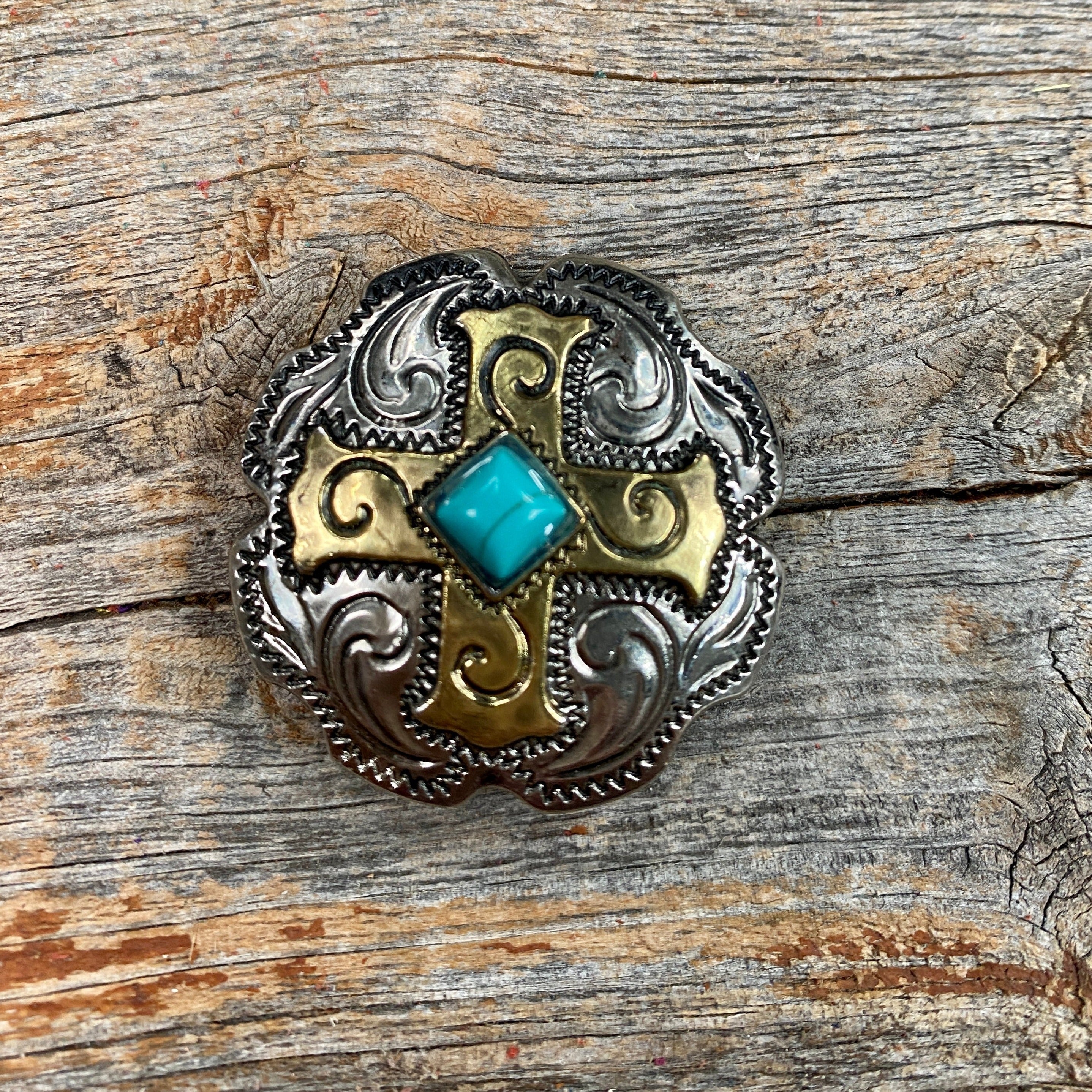 Antique Silver & Gold Western Concho W189