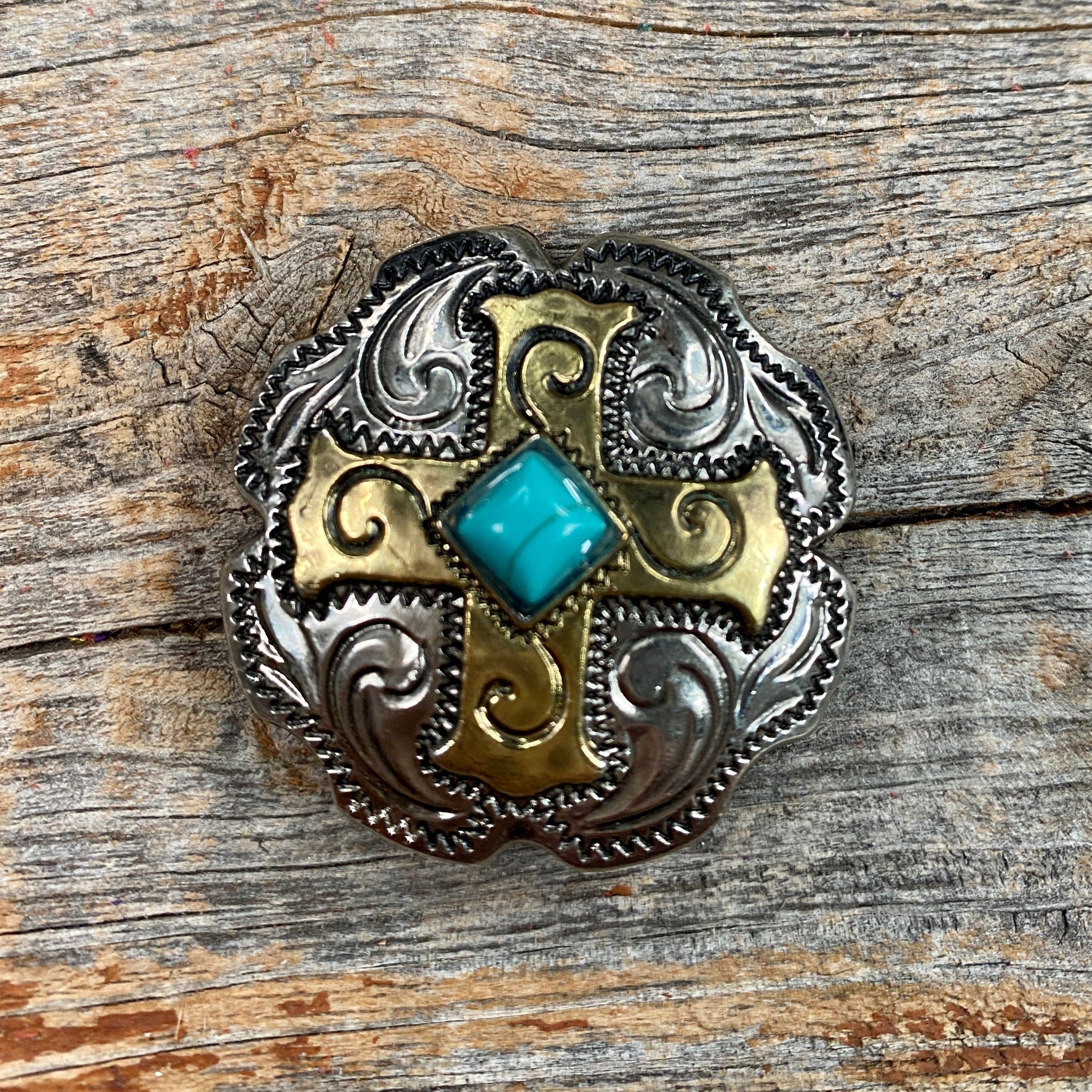 Antique Silver & Gold Western Concho W189