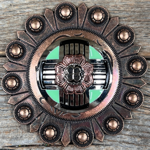 Antique Silver with Copper Flower Western Concho W190