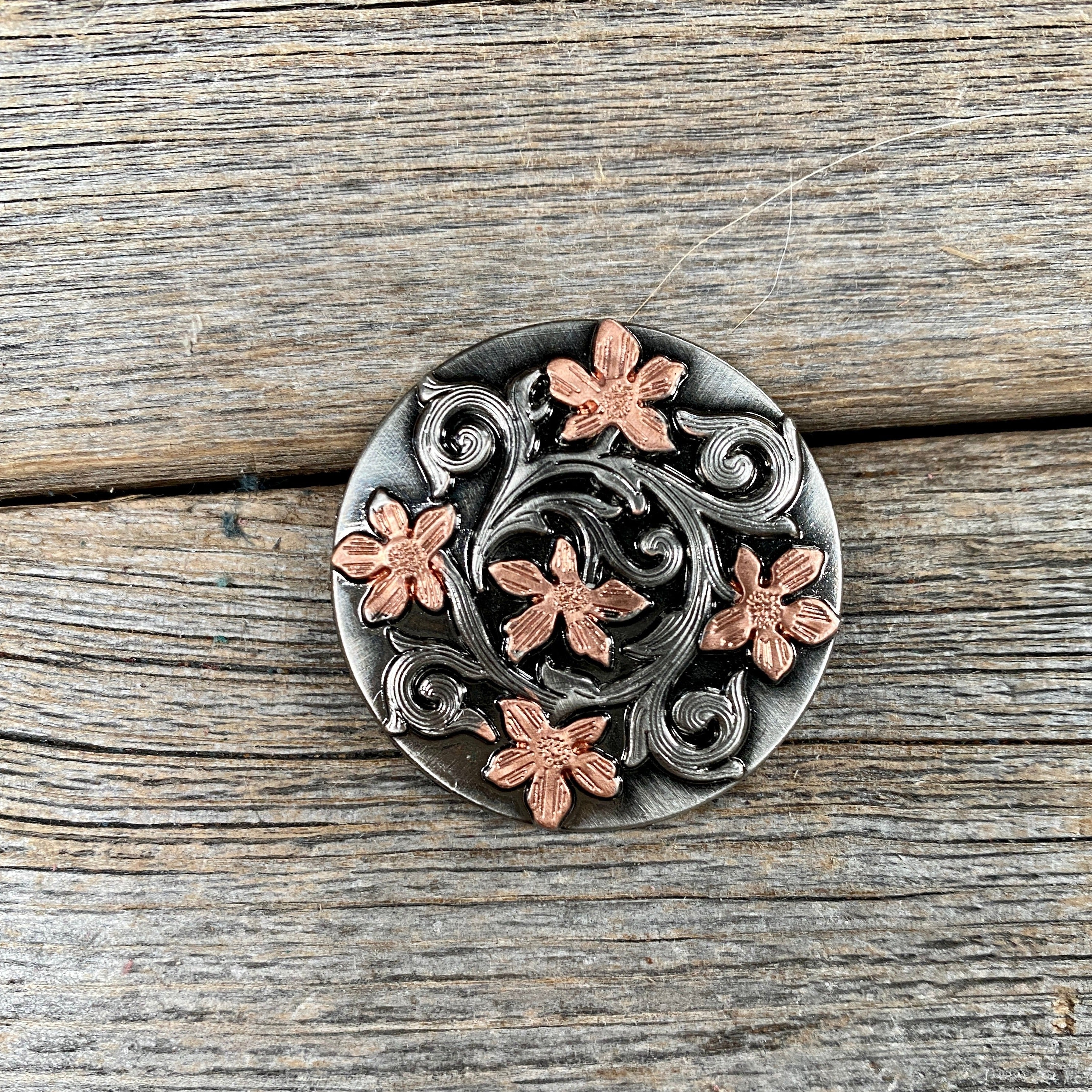 Silver - Copper Floral Western Concho W200