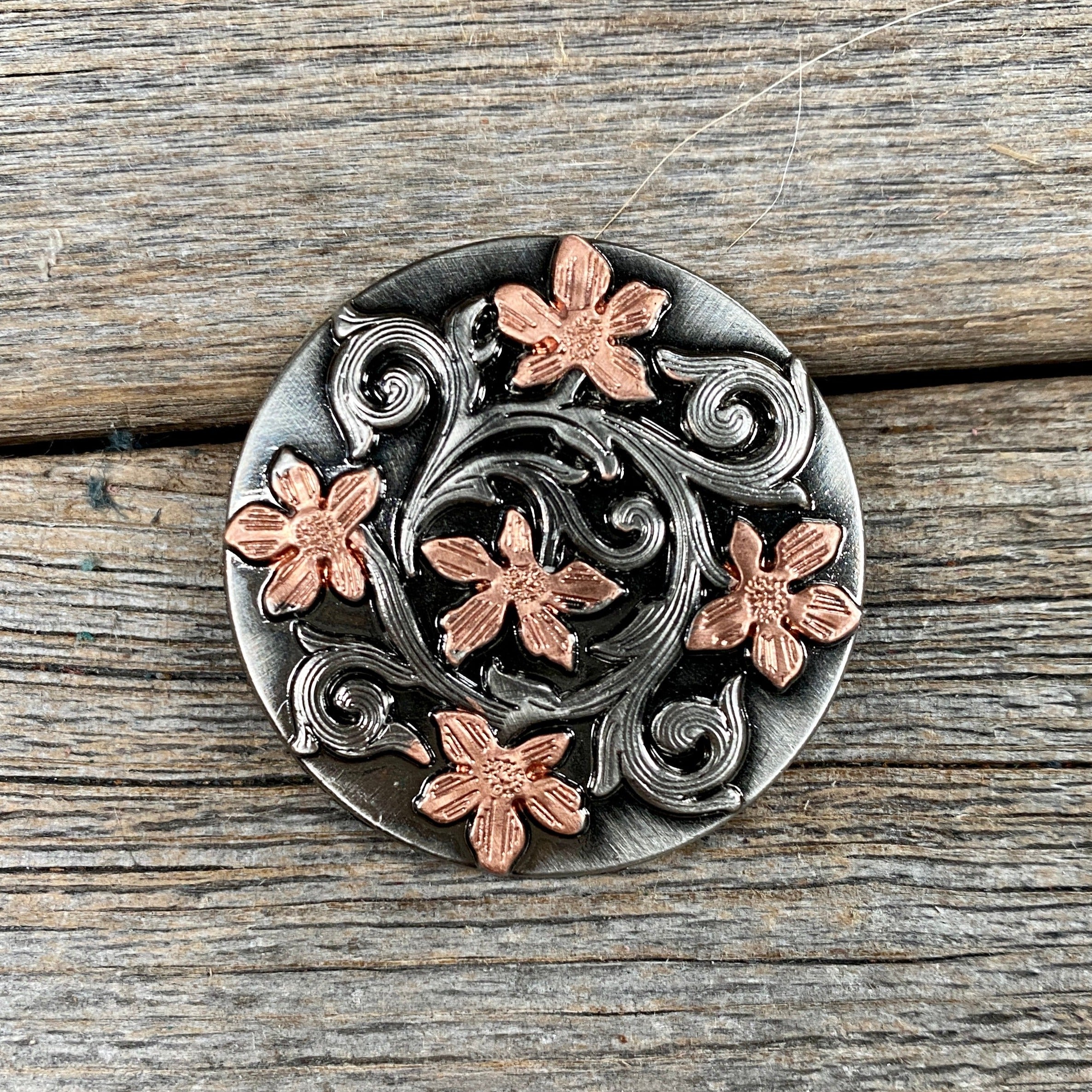 Silver - Copper Floral Western Concho W200