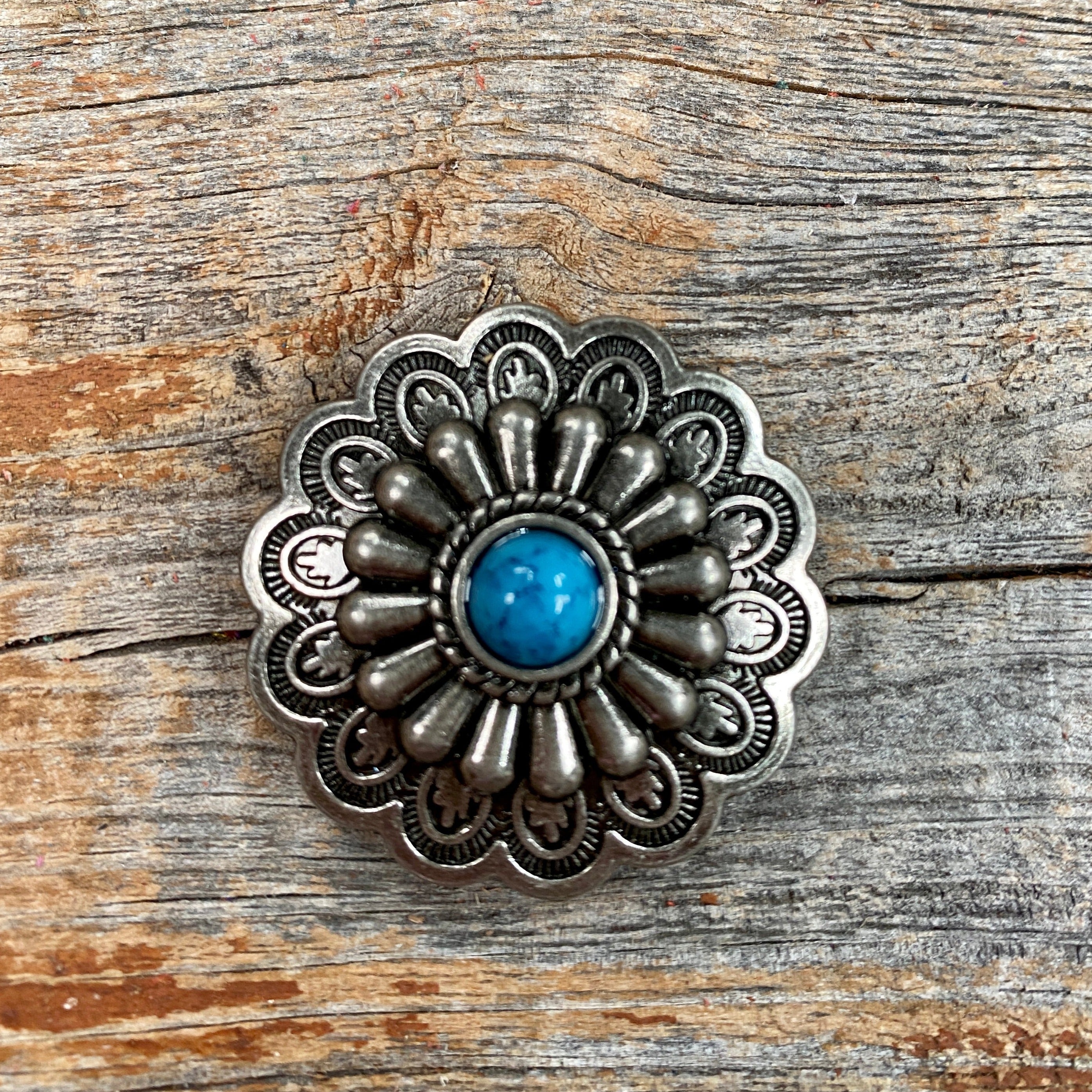 Antique Silver Turquoise Western Concho W203