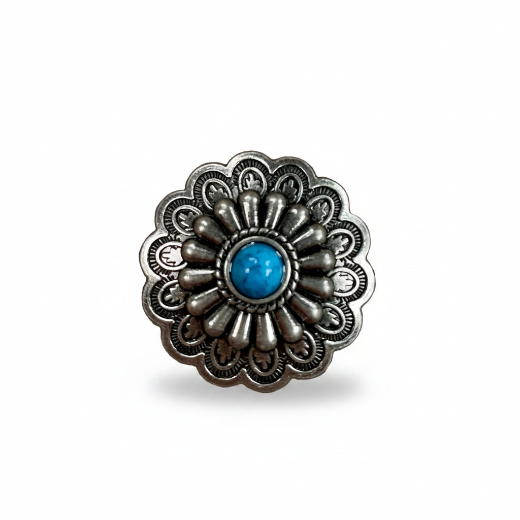 Antique Silver Turquoise Western Concho W203