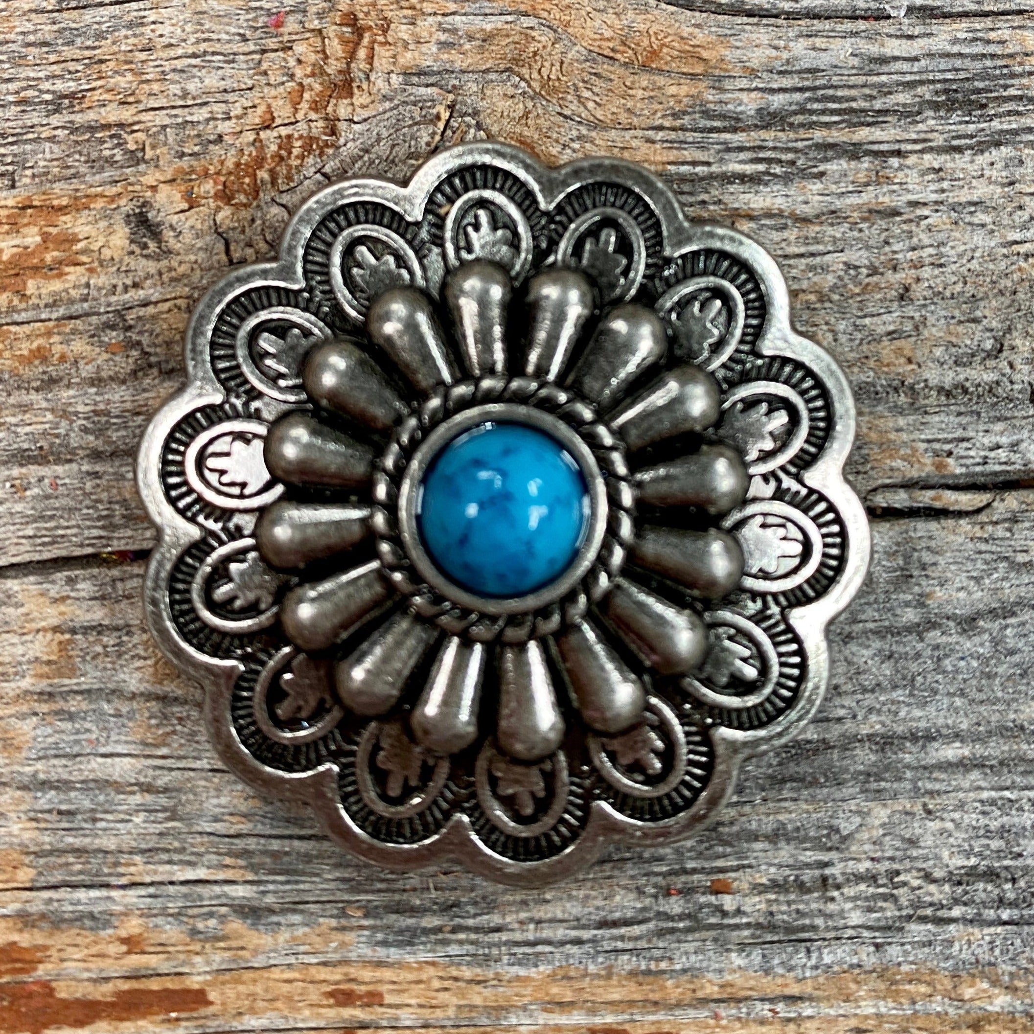 Antique Silver Turquoise Western Concho W203