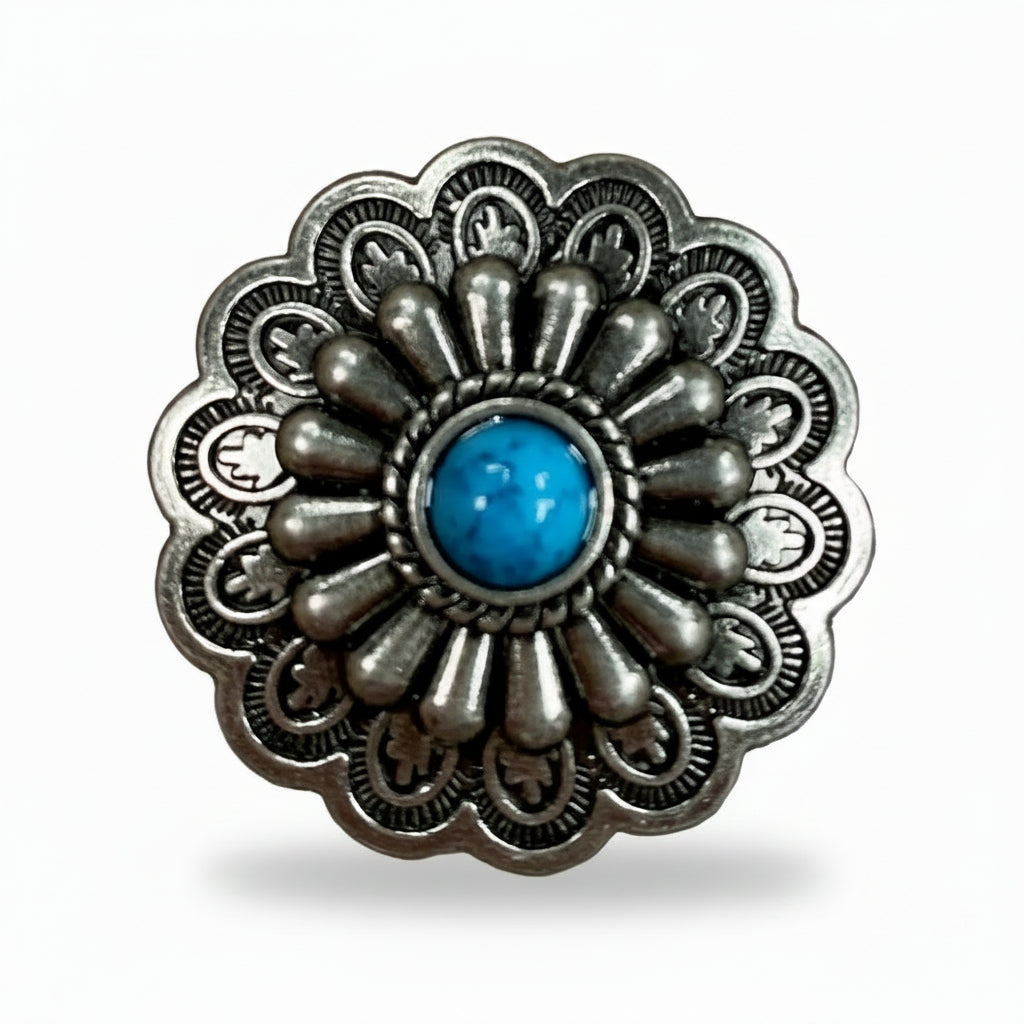 Antique Silver Turquoise Western Concho W203
