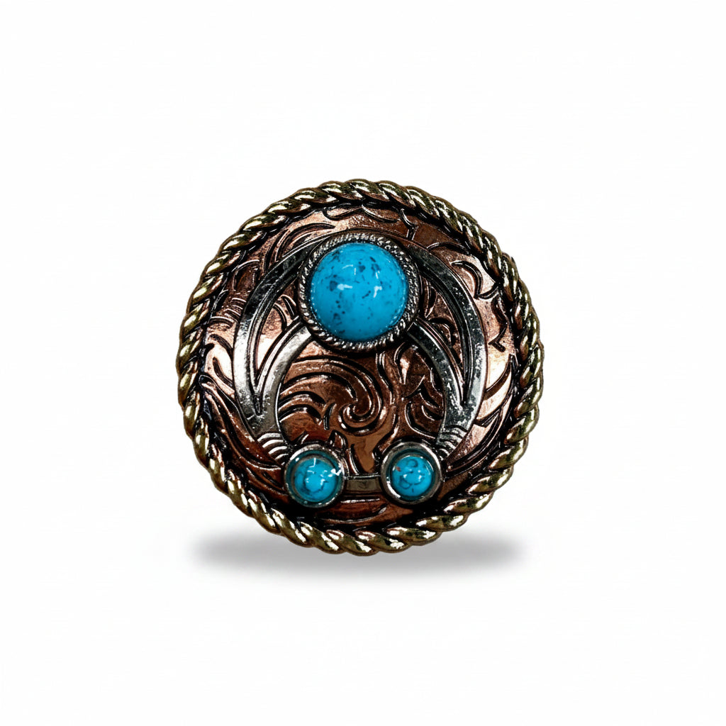 Copper Turquoise Blossom Western Concho W206