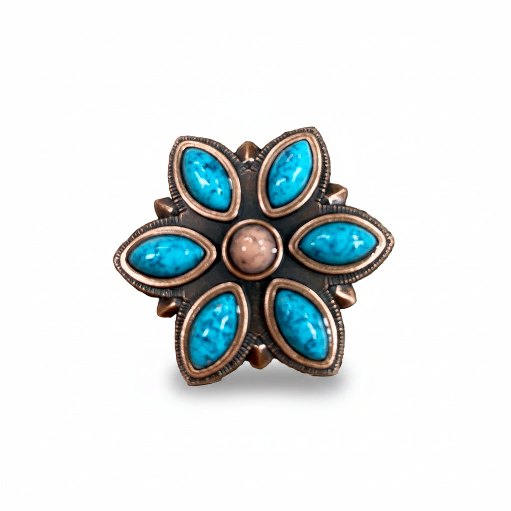 Copper Turquoise Flower Western Concho W207