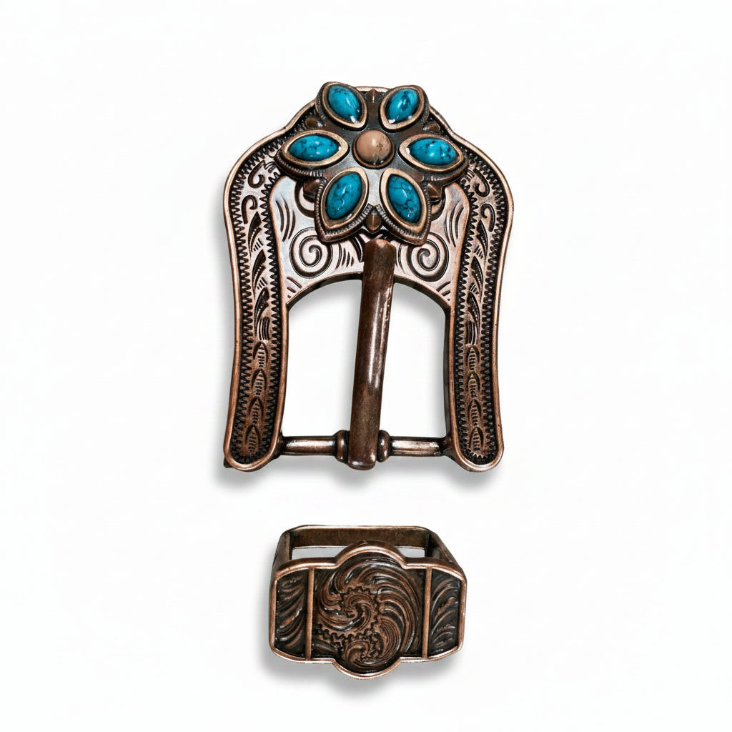 Copper Turquoise Flower Western Concho W207