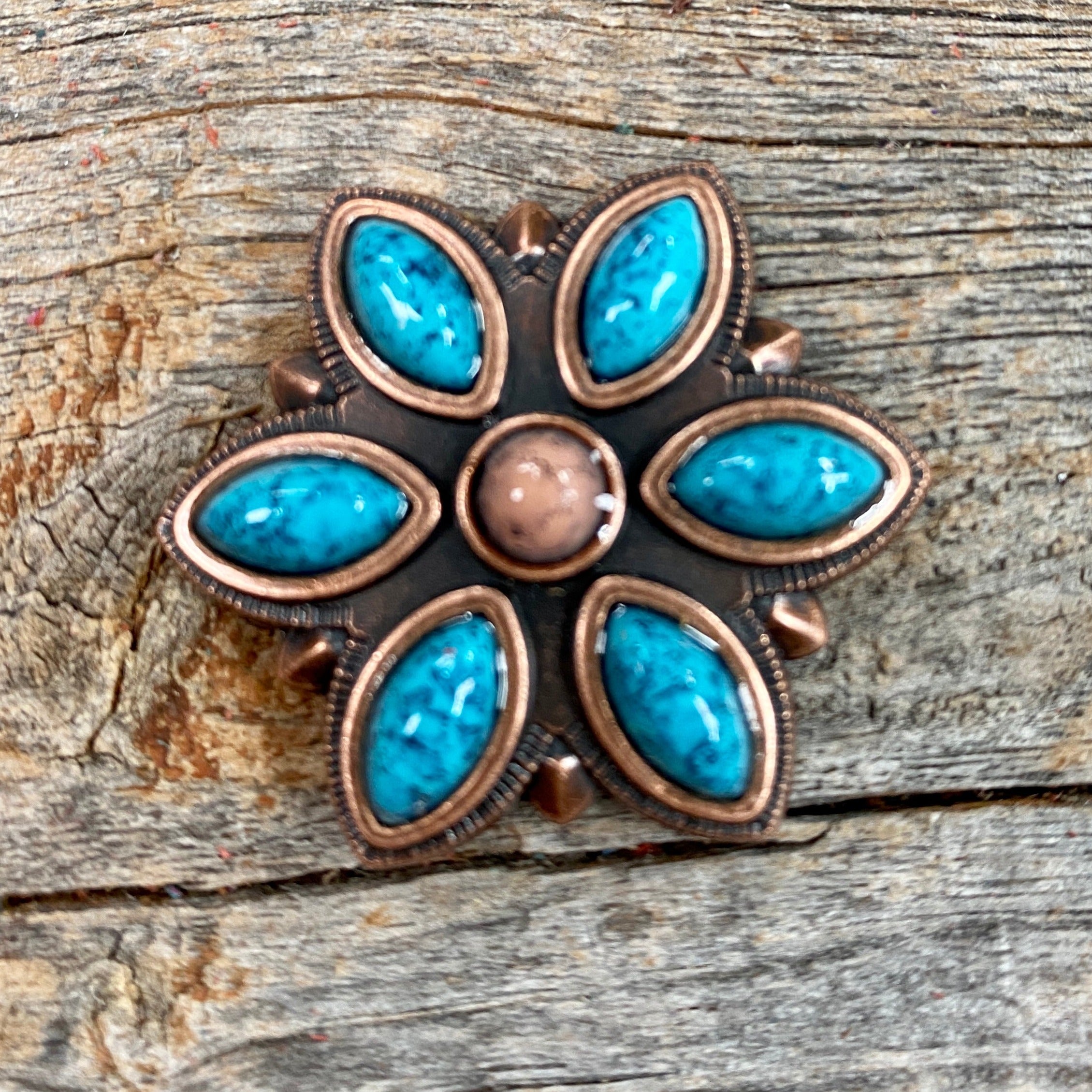 Copper Turquoise Flower Western Concho W207