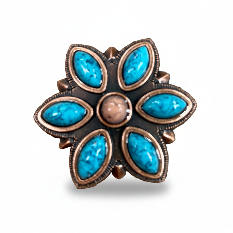 Copper Turquoise Flower Western Concho W207