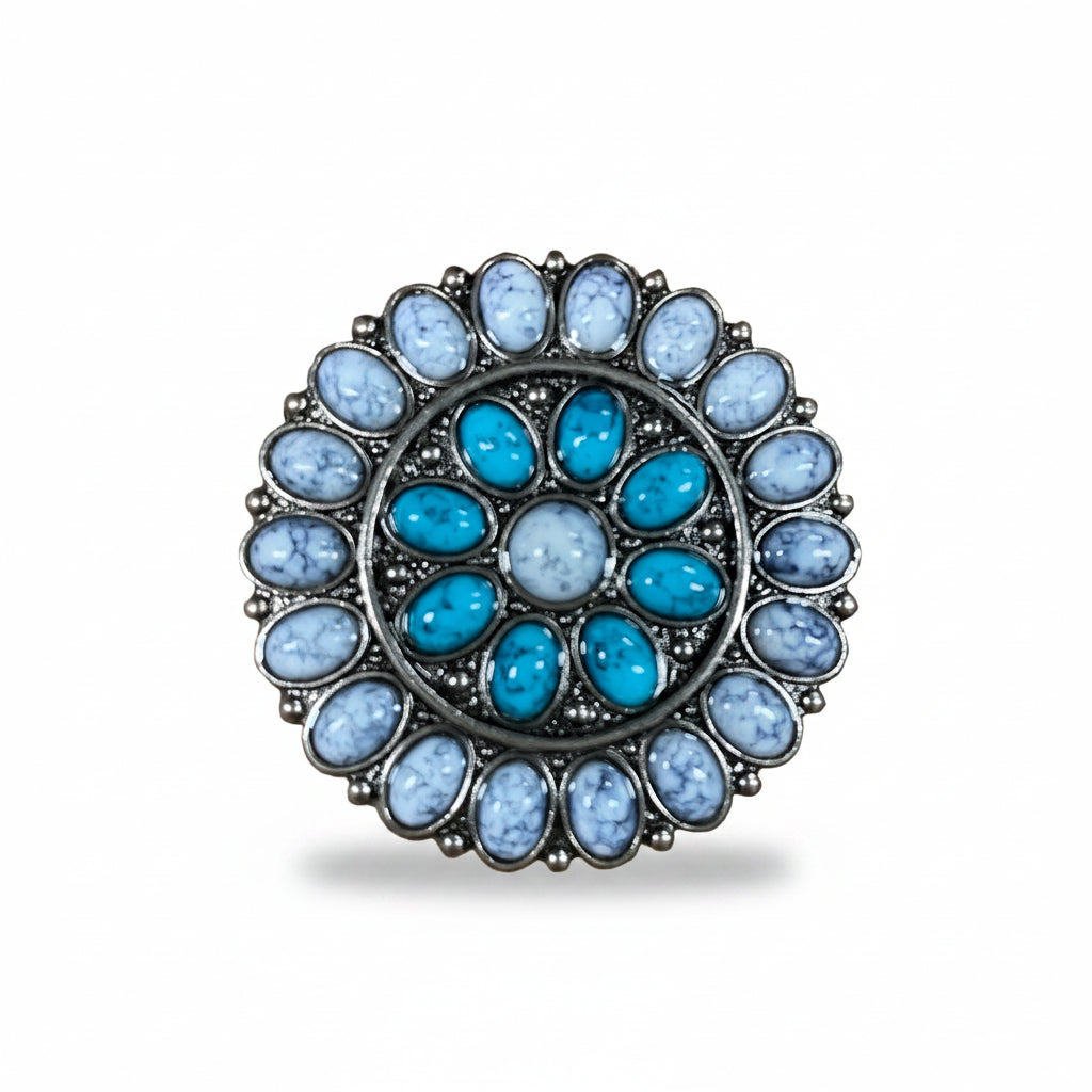 Blue and White Turquoise Western Concho W212