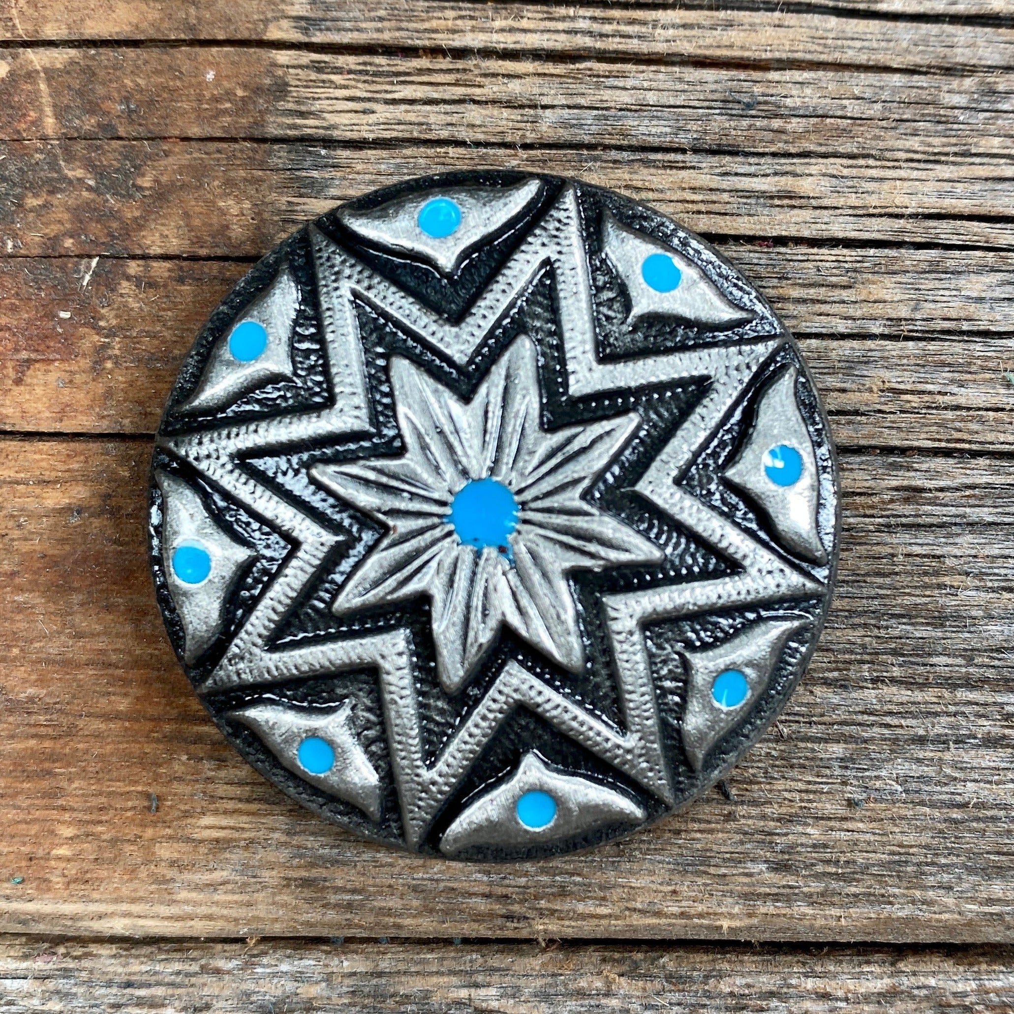 Starburst Antique Silver Turquoise Western Concho W214
