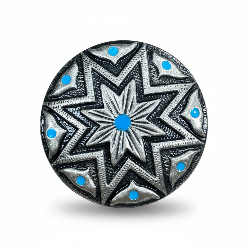 Starburst Antique Silver Turquoise Western Concho W214
