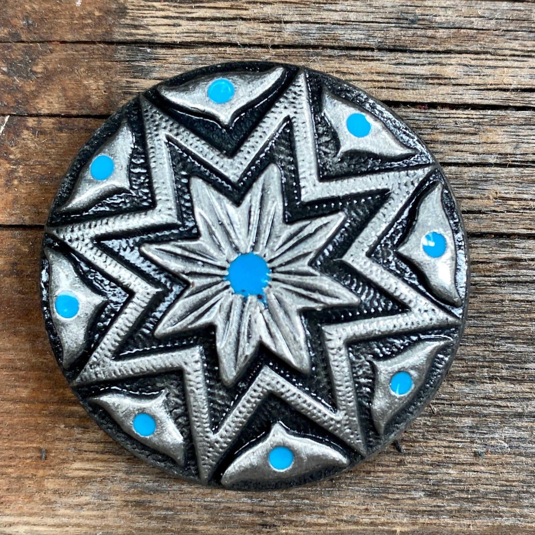 Starburst Antique Silver Turquoise Western Concho W214
