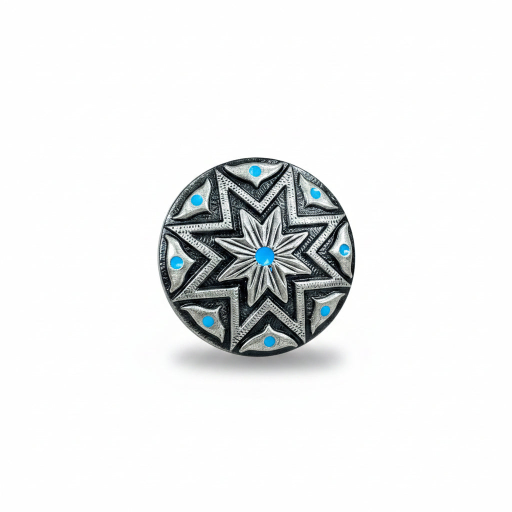 Starburst Antique Silver Turquoise Western Concho W214