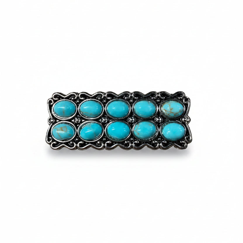 Antique Silver Rectangle Turquoise Concho  W216