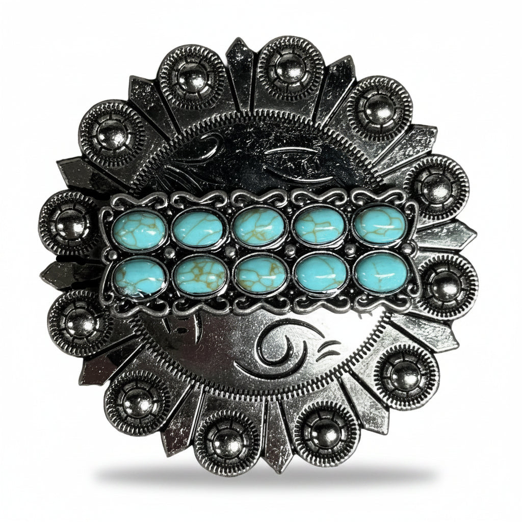 Antique Silver Rectangle Turquoise Concho  W216