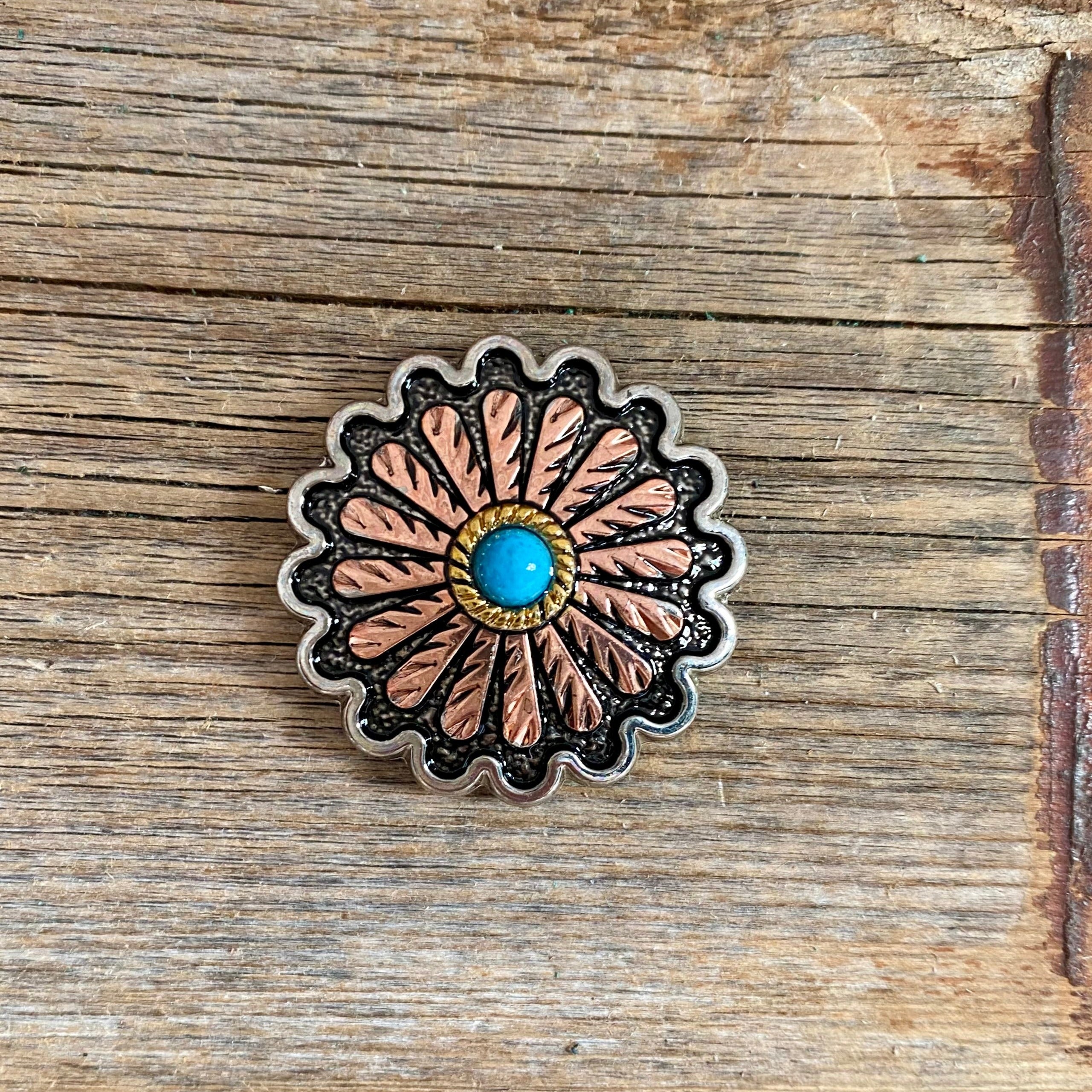 Antique Silver and Copper Floral Western Concho W220