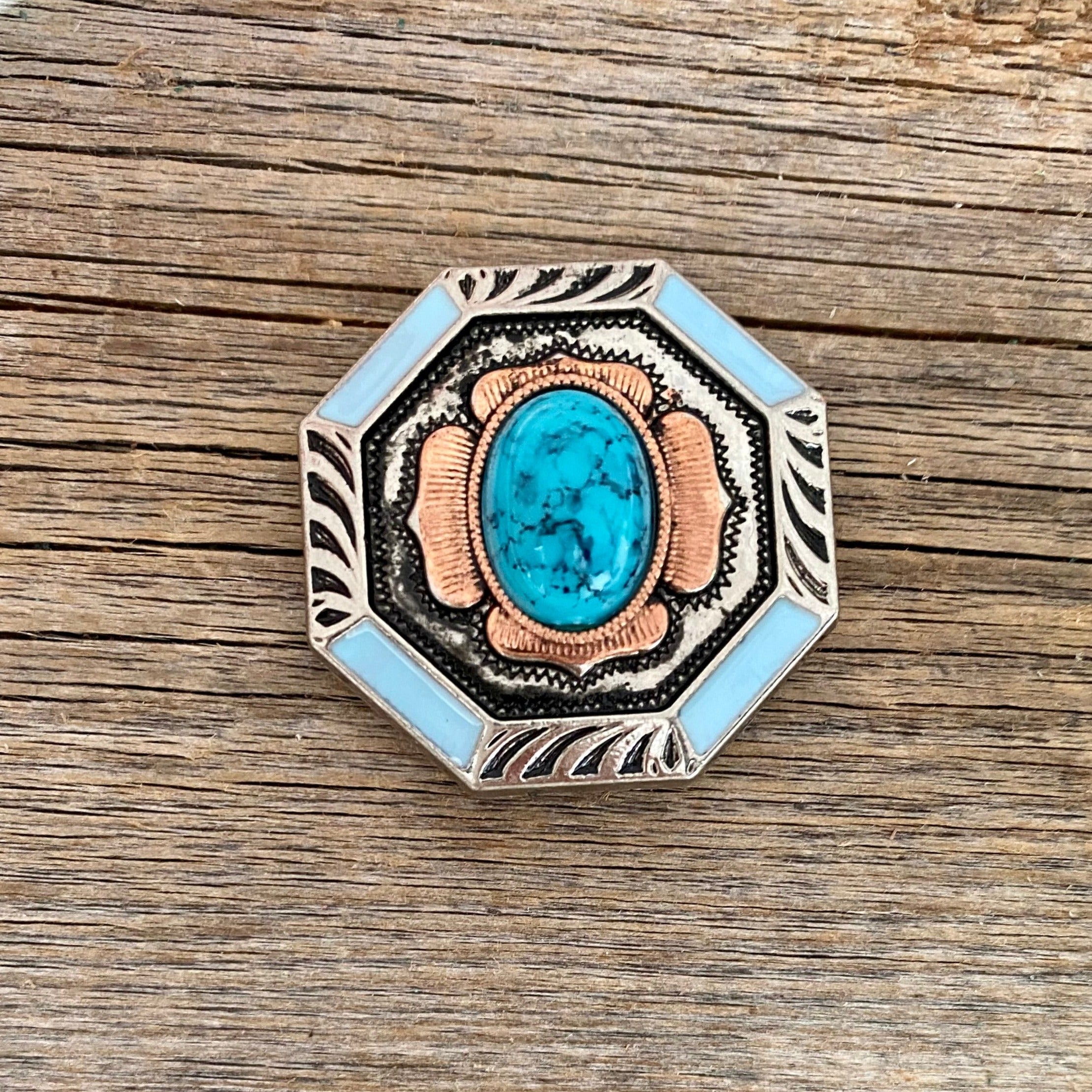 Octagon Turquoise Floral Western Concho W221