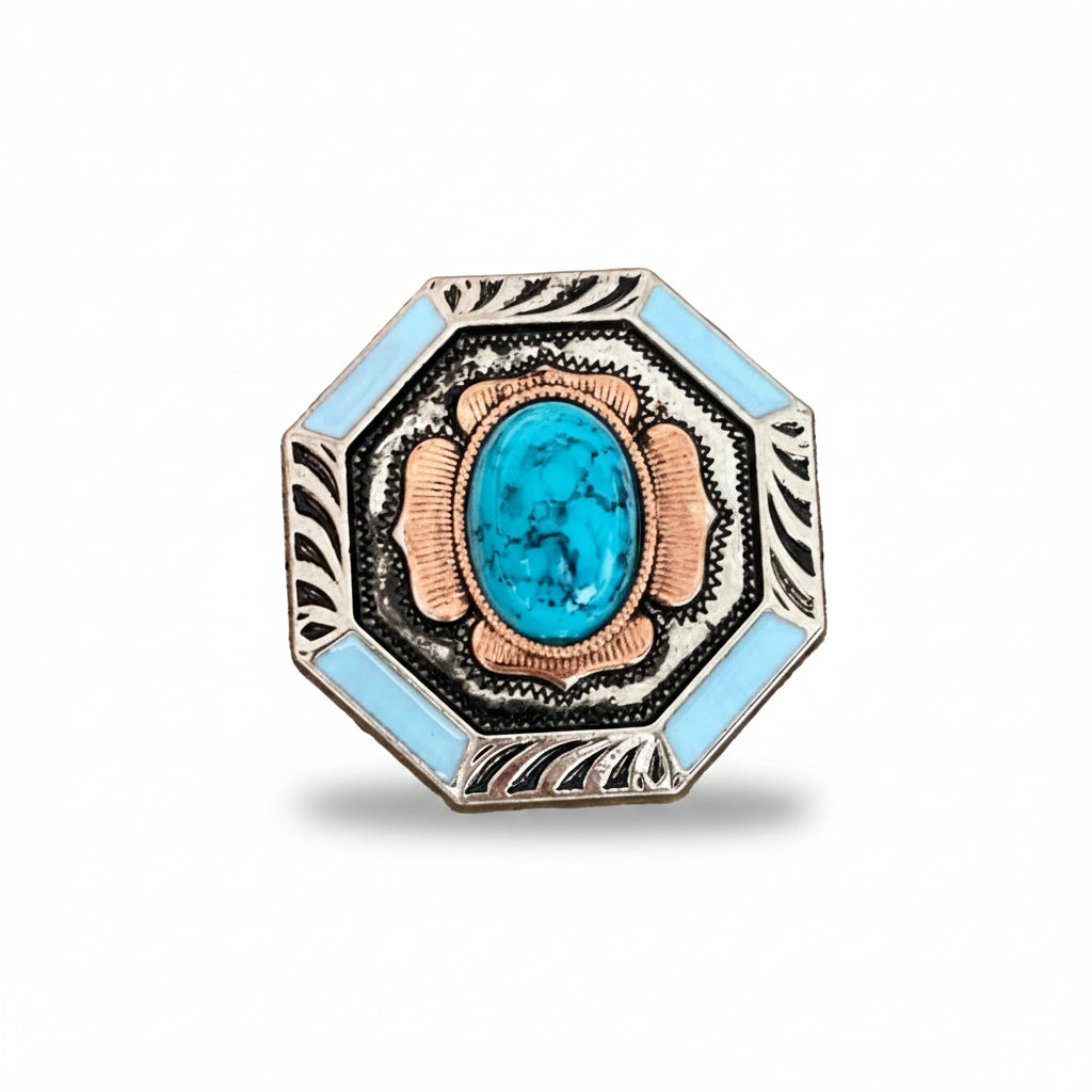 Octagon Turquoise Floral Western Concho W221