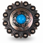 Antique Silver Turquoise Copper Floral Western Concho W222
