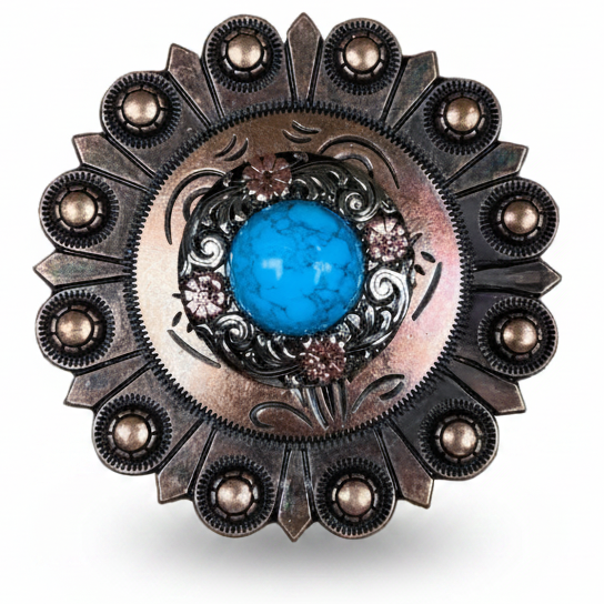 Antique Silver Turquoise Copper Floral Western Concho W222