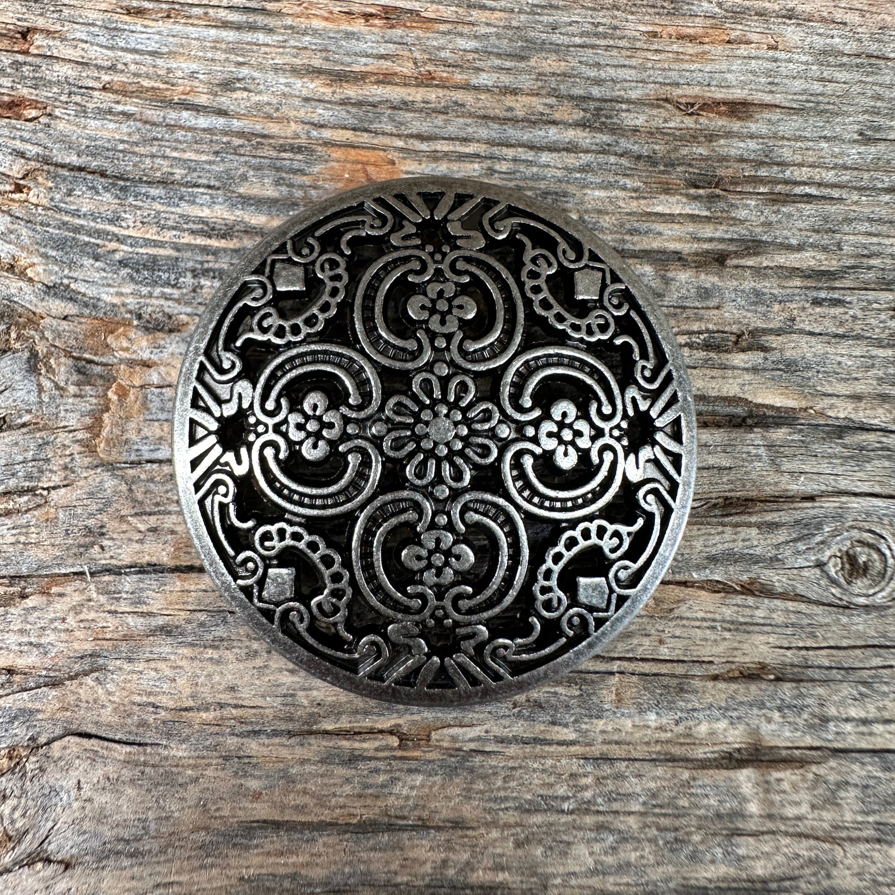 Antique Silver Floral Engraved Western Concho W225