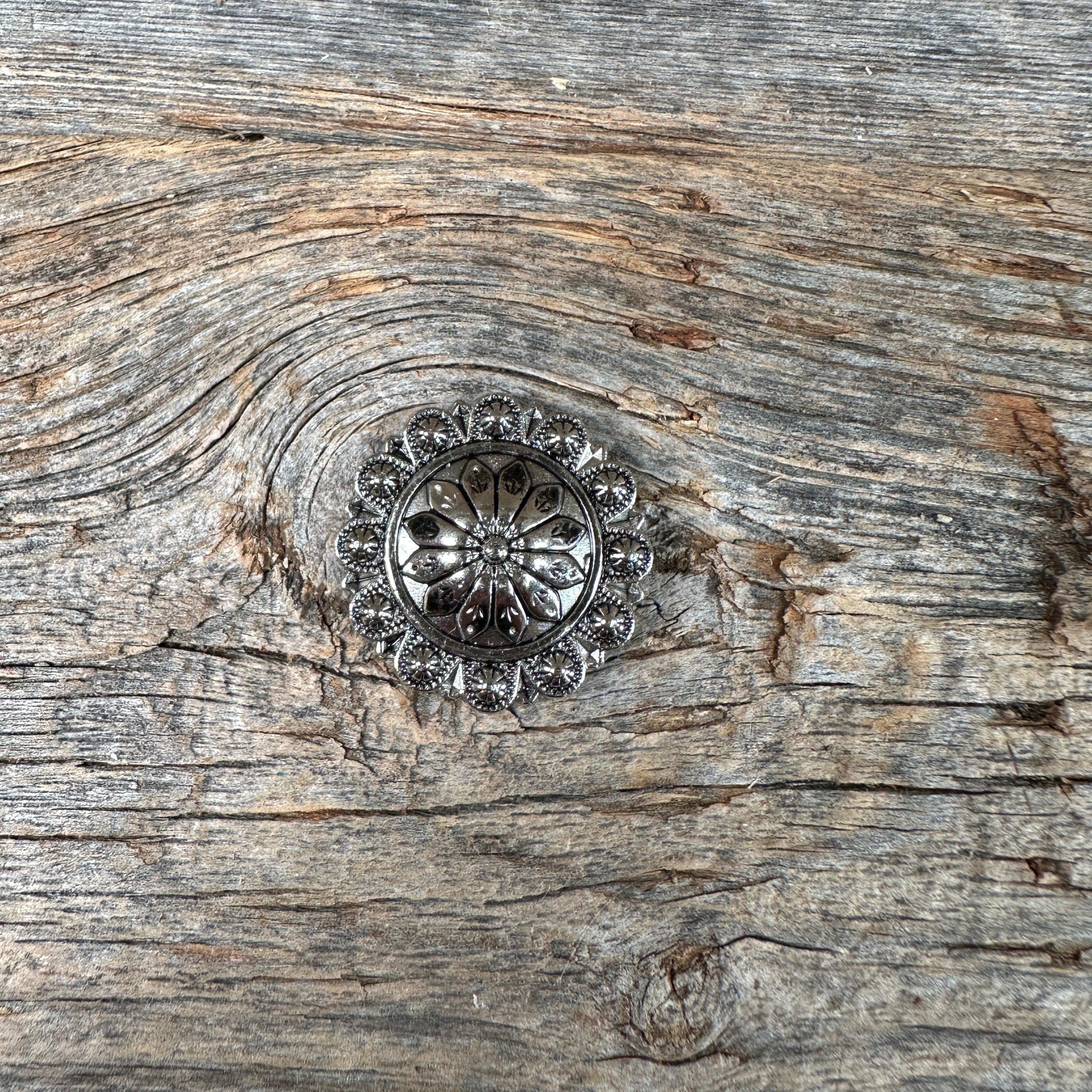 Antique Silver Flower and Berry Western Concho W226