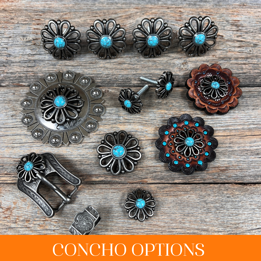 Antique Silver Turquoise Flower Western Concho W231