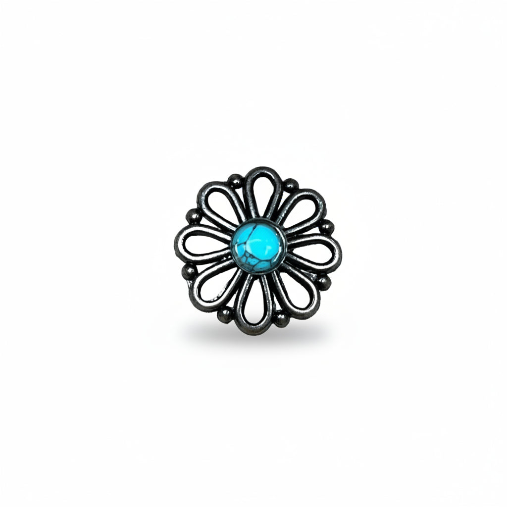 Antique Silver Turquoise Flower Western Concho W231