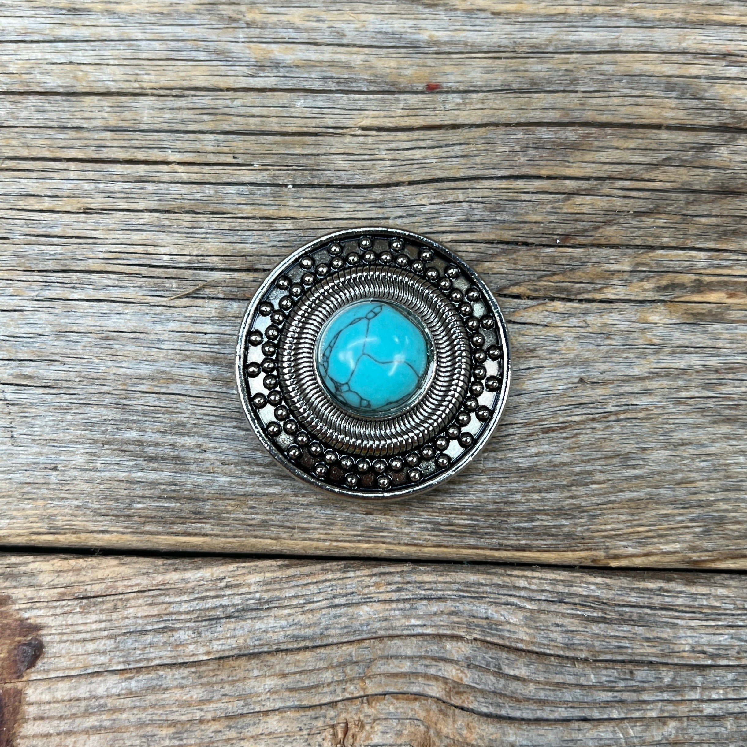 Antique Silver Turquoise Dot Western Concho W232