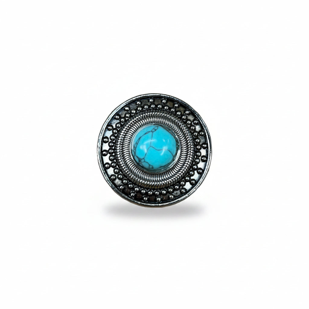 Antique Silver Turquoise Dot Western Concho W232