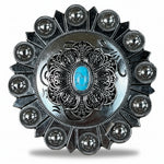 Antique Silver Filigree Floral Turquoise Western Concho W234