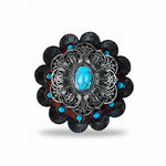 Antique Silver Filigree Floral Turquoise Western Concho W234