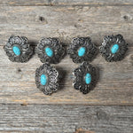 Antique Silver Filigree Floral Turquoise Saddle Set SSW234