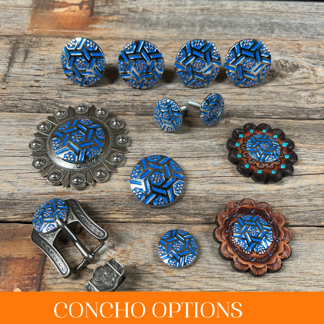 Antique Silver Blue Geometric Western Concho W236