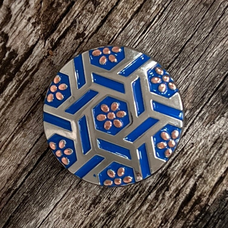 Antique Silver Blue Geometric Western Concho W236