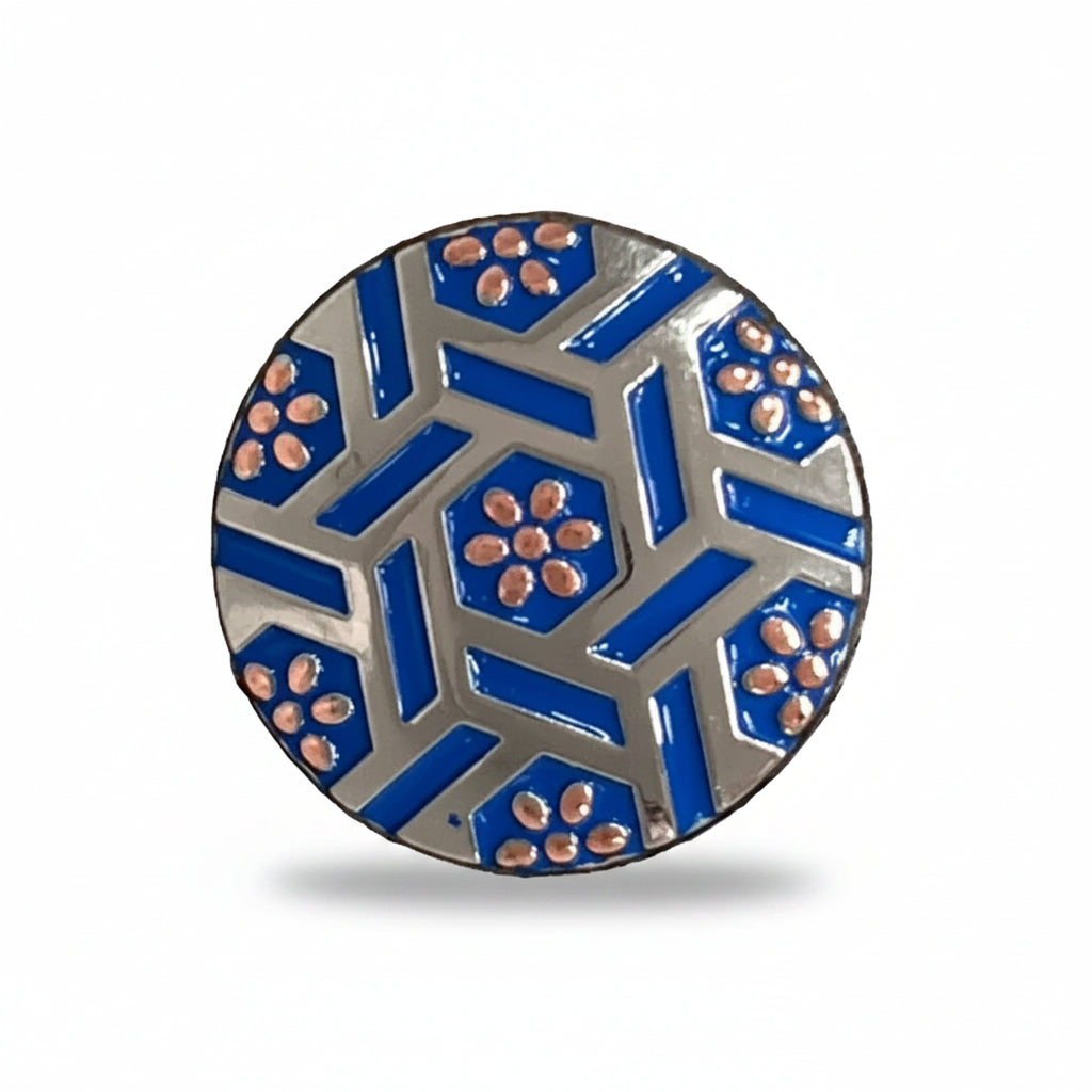 Antique Silver Blue Geometric Western Concho W236